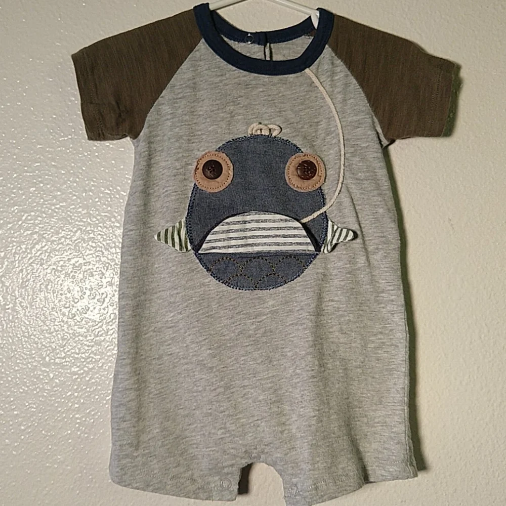 Mud-pie Fish Face Gone Fishing Onesie Cute Kid's Outfit 9-12m